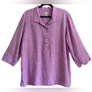 CHICO’S 100% Linen Lightweight Minimalist Classic Relaxed Fit Blouse Sz 16/18P
